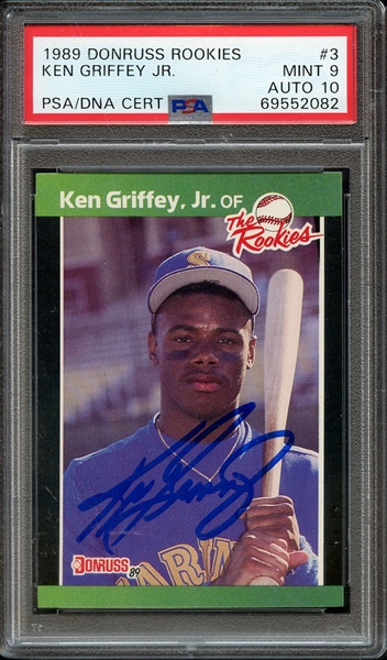 1989 DONRUSS ROOKIES 3 SIGNED KEN GRIFFEY JR PSA MINT 9 PSA/DNA AUTO 10