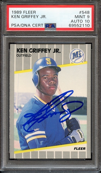 1989 FLEER 548 SIGNED KEN GRIFFEY JR PSA MINT 9 PSA/DNA AUTO 10