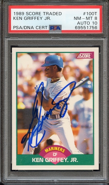 1989 SCORE TRADED 100T SIGNED KEN GRIFFEY JR PSA NM-MT 8 PSA/DNA AUTO 10