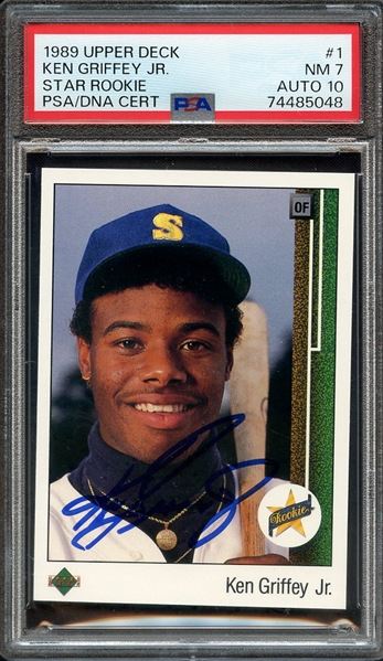 1989 UPPER DECK 1 SIGNED KEN GRIFFEY JR PSA NM 7 PSA/DNA AUTO 10