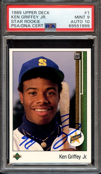 1989 UPPER DECK 1 SIGNED KEN GRIFFEY JR PSA MINT 9 PSA/DNA AUTO 10