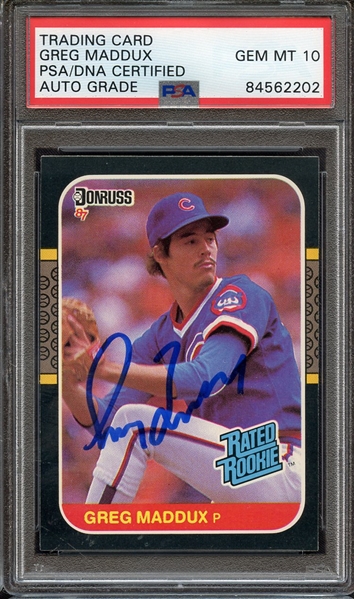 1987 DONRUSS 36 SIGNED GREG MADDUX PSA/DNA AUTO 10