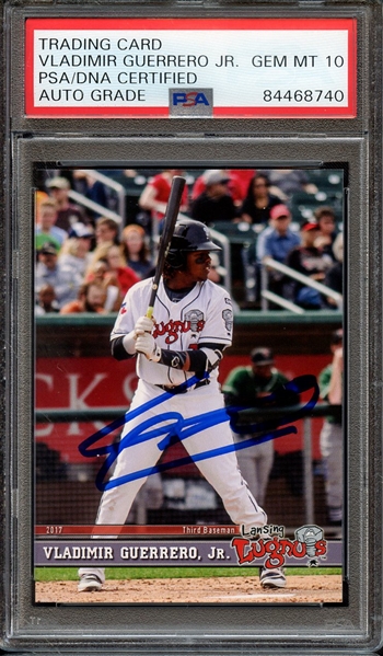 2017 LANSING LUGNUTS SIGNED VLADIMIR GUERRERO JR PSA/DNA AUTO 10