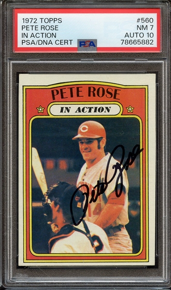 Lot Detail Topps Signed Pete Rose In Action Psa Nm Psa Dna