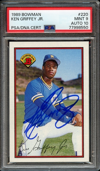 1989 BOWMAN 220 SIGNED KEN GRIFFEY JR PSA MINT 9 PSA/DNA AUTO 10