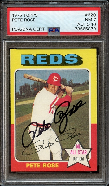 1975 TOPPS 320 SIGNED PETE ROSE PSA NM 7 PSA/DNA AUTO 10