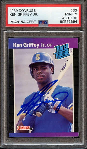 Lot Detail - 1989 DONRUSS 33 SIGNED KEN GRIFFEY JR PSA MINT 9 PSA/DNA ...