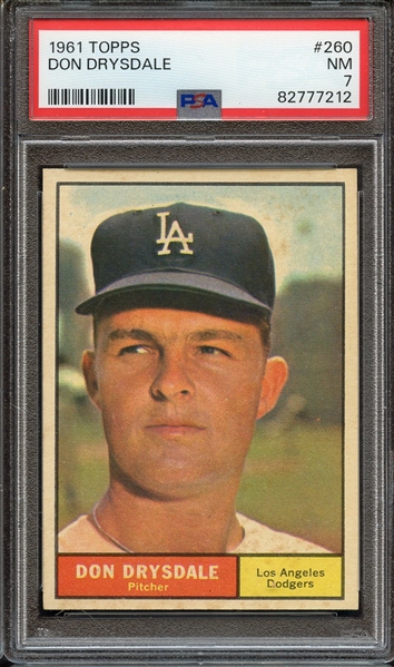 1961 TOPPS 260 DON DRYSDALE PSA NM 7