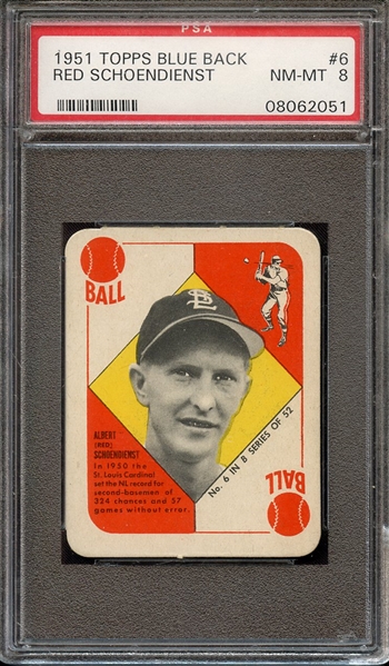 1951 TOPPS BLUE BACK 6 RED SCHOENDIENST PSA NM-MT 8