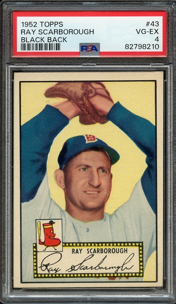 1952 TOPPS 43 RAY SCARBOROUGH BLACK BACK PSA VG-EX 4