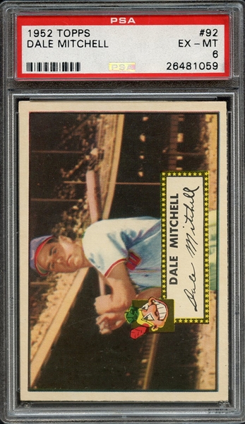 1952 TOPPS 92 DALE MITCHELL PSA EX-MT 6