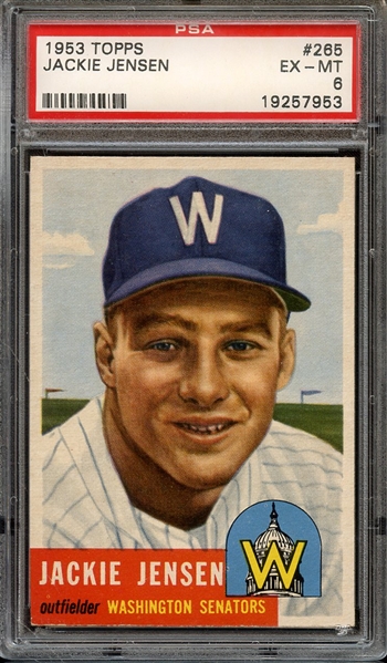 1953 TOPPS 265 JACKIE JENSEN PSA EX-MT 6