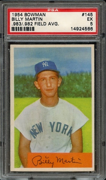 1954 BOWMAN 145 BILLY MARTIN .983/.982 FIELD AVG. PSA EX 5