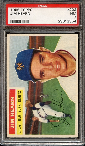 1956 TOPPS 202 JIM HEARN PSA NM 7