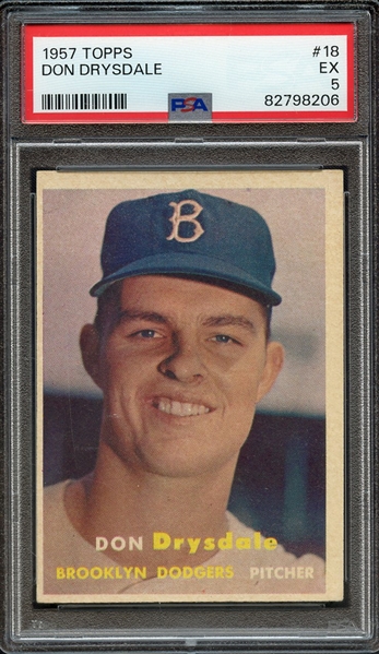 1957 TOPPS 18 DON DRYSDALE PSA EX 5