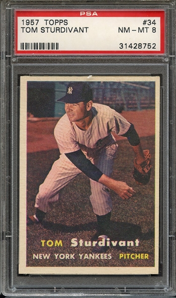 1957 TOPPS 34 TOM STURDIVANT PSA NM-MT 8