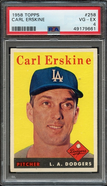 1958 TOPPS 258 CARL ERSKINE PSA VG-EX 4