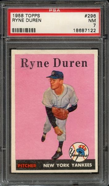 1958 TOPPS 296 RYNE DUREN PSA NM 7