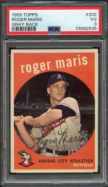 1959 TOPPS 202 ROGER MARIS GRAY BACK PSA VG 3