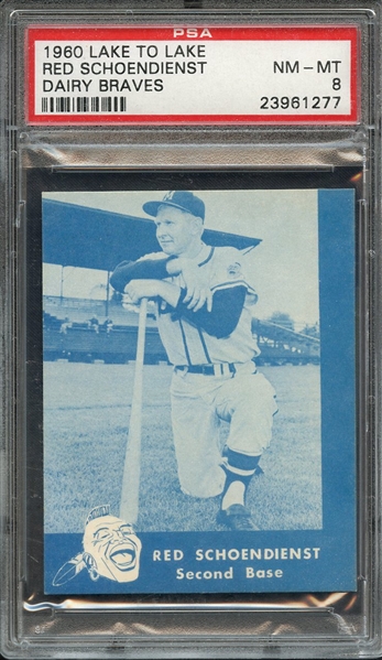 1960 LAKE TO LAKE DAIRY BRAVES RED SCHOENDIENST DAIRY BRAVES PSA NM-MT 8