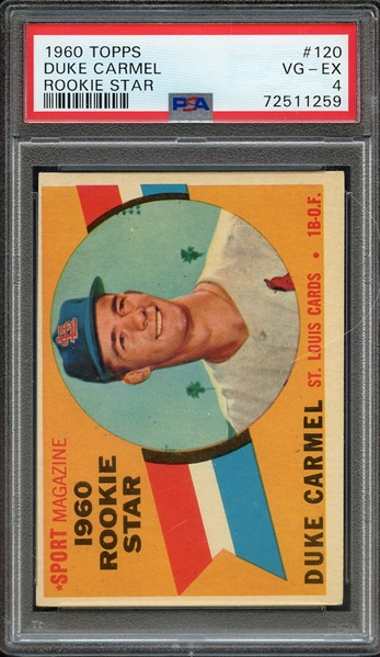 1960 TOPPS 120 DUKE CARMEL ROOKIE STAR PSA VG-EX 4