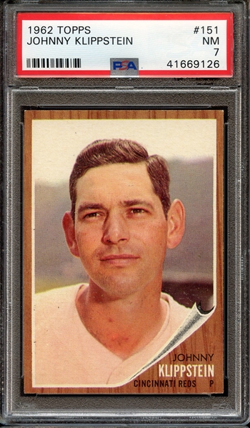 1962 TOPPS 151 JOHNNY KLIPPSTEIN PSA NM 7