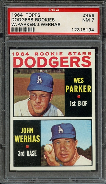 1964 TOPPS 456 DODGERS ROOKIES W.PARKER/J.WERHAS PSA NM 7