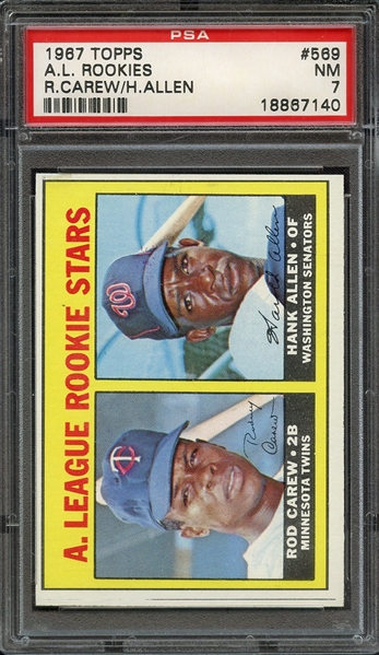 1967 TOPPS 569 A.L. ROOKIES R.CAREW/H.ALLEN PSA NM 7