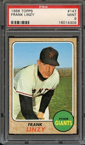 1968 TOPPS 147 FRANK LINZY PSA MINT 9