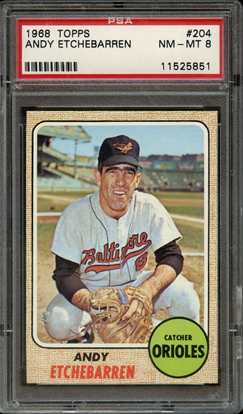 1968 TOPPS 204 ANDY ETCHEBARREN PSA NM-MT 8