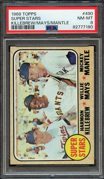 1968 TOPPS 490 SUPER STARS KILLEBREW/MAYS/MANTLE PSA NM-MT 8