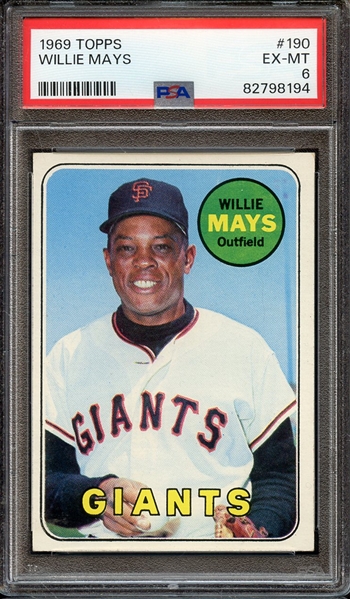 1969 TOPPS 190 WILLIE MAYS PSA EX-MT 6