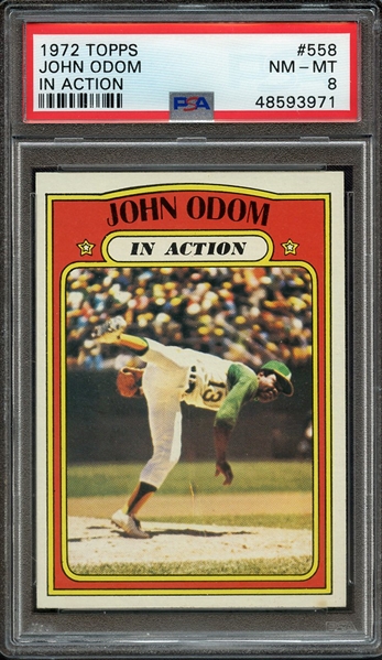 1972 TOPPS 558 JOHN ODOM IN ACTION PSA NM-MT 8