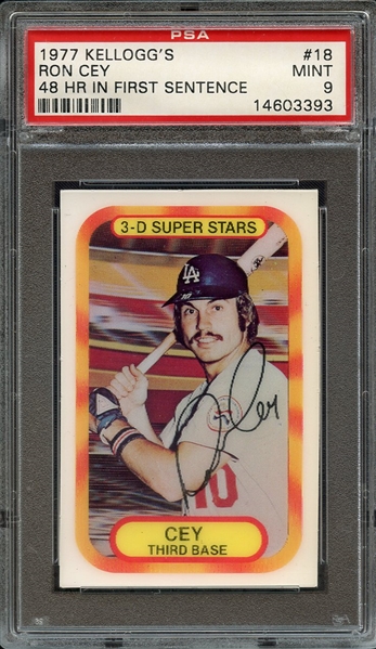 1977 KELLOGG'S 18 RON CEY 48 HR IN FIRST SENTENCE PSA MINT 9