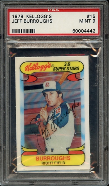 1978 KELLOGG'S 15 JEFF BURROUGHS PSA MINT 9