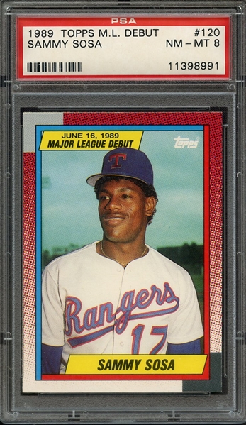 1990 TOPPS '89 M.L. DEBUT 120 SAMMY SOSA PSA NM-MT 8