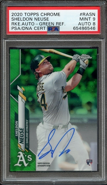 2020 TOPPS CHROME ROOKIE AUTO GREEN REFRACTOR SHELDON NEUSE PSA MINT 9 PSA/DNA AUTO 8