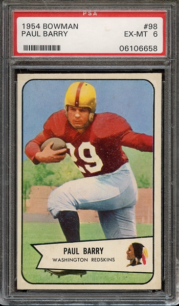 1954 BOWMAN 98 PAUL BARRY PSA EX-MT 6