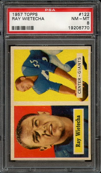 1957 TOPPS 122 RAY WIETECHA PSA NM-MT 8