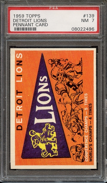 1959 TOPPS 139 DETROIT LIONS PENNANT CARD PSA NM 7