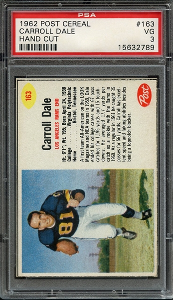 1962 POST CEREAL 163 CARROLL DALE HAND CUT PSA VG 3