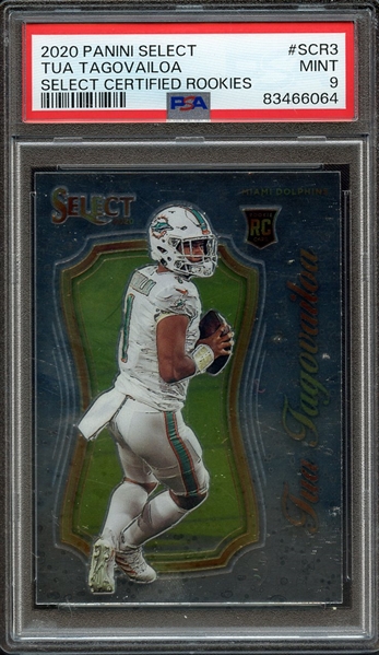 2020 PANINI SELECT SELECT CERTIFIED ROOKIES SCR3 TUA TAGOVAILOA SELECT CERTIFIED ROOKIES PSA MINT 9