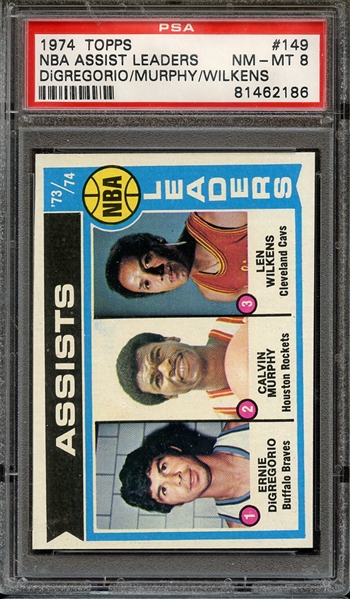 1974 TOPPS 149 NBA ASSIST LEADERS DiGREGORIO/MURPHY/WILKENS PSA NM-MT 8