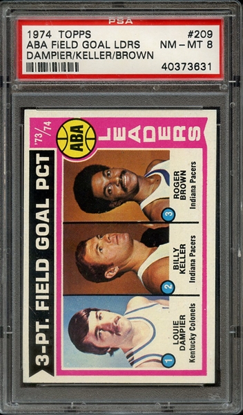 1974 TOPPS 209 ABA 3-PT. FIELD GOAL PERCENT LEADERS PSA NM-MT 8