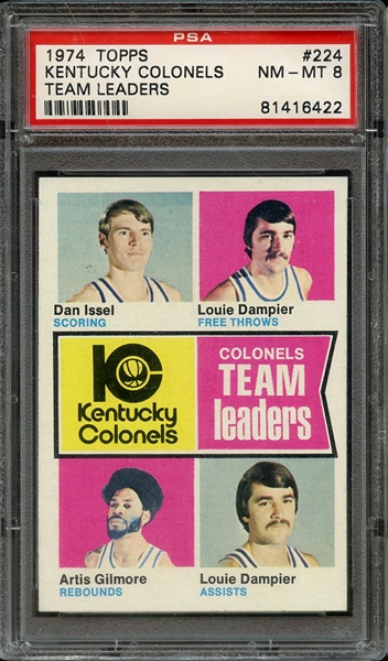 1974 TOPPS 224 KENTUCKY COLONELS TEAM LEADERS PSA NM-MT 8