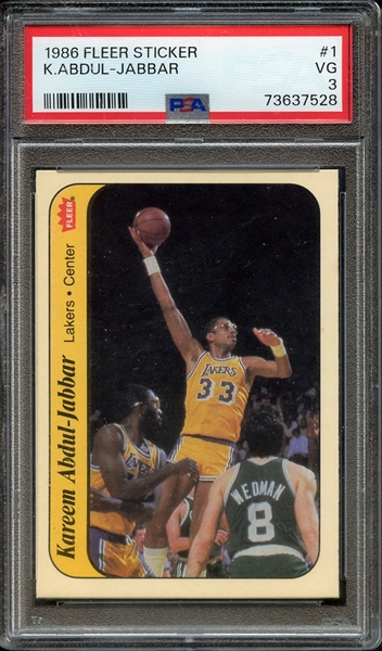 1986 FLEER STICKER 1 K.ABDUL-JABBAR PSA VG 3