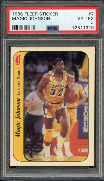 1986 FLEER STICKER 7 MAGIC JOHNSON PSA VG-EX 4