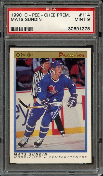 1990 O-PEE-CHEE PREMIER 114 MATS SUNDIN PSA MINT 9