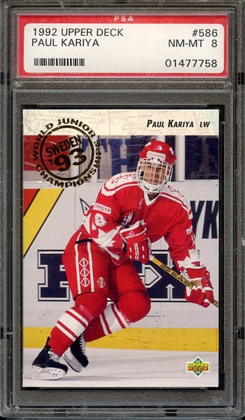 1992 UPPER DECK 586 PAUL KARIYA PSA NM-MT 8