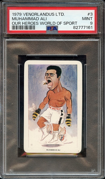 1979 VENORLANDUS LTD. OUR HEROES WORLD OF SPORT 3 MUHAMMAD ALI OUR HEROES WORLD OF SPORT PSA MINT 9